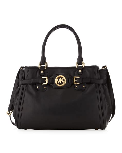 michael kors hudson black leather tote handbag|Michael Kors black nylon tote.